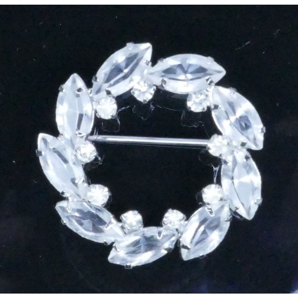 Sterling Silver Circle Brooch With Clear Crystals Marked STER CD - Picture 8 of 11